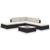 Set Divani da Giardino 6 pz con Cuscini in Polyrattan Nero