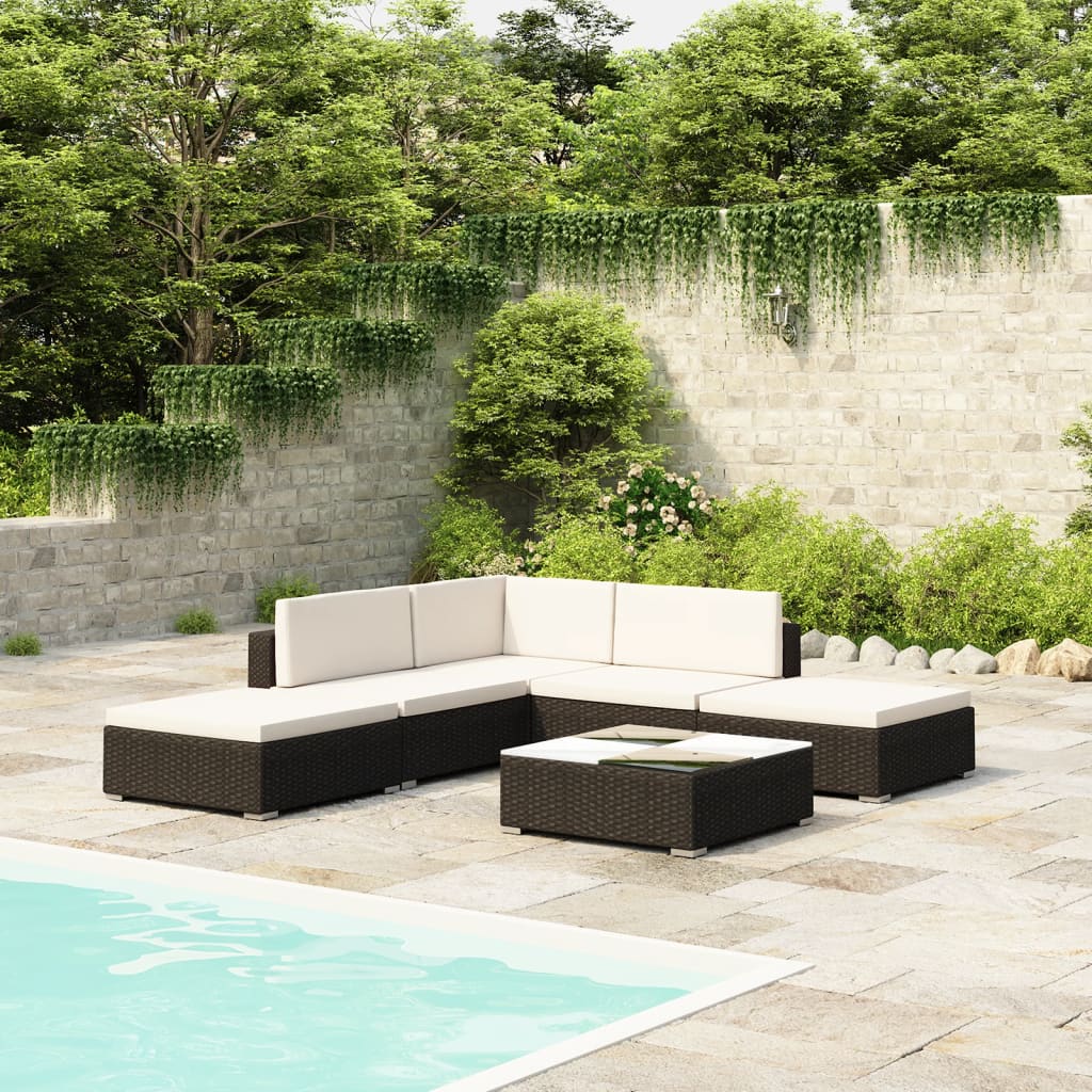 Set Divani da Giardino 6 pz con Cuscini in Polyrattan Nero