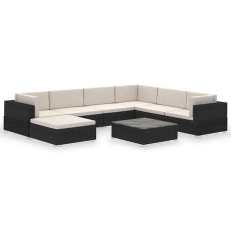 Set Divani da Giardino 8 pz con Cuscini in Polyrattan Nero