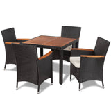 Set da Pranzo da Giardino 5 pz con Cuscini in Polyrattan Nero