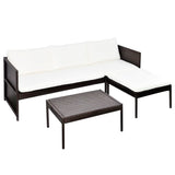 Set Salotto da Giardino 3pz con Cuscini in Polyrattan Marrone