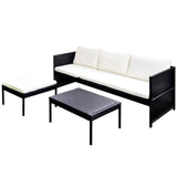 Set Salotto da Giardino 3pz con Cuscini in Polyrattan Nero