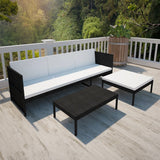 Set Salotto da Giardino 3pz con Cuscini in Polyrattan Nero