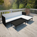 Set Salotto da Giardino 3pz con Cuscini in Polyrattan Nero