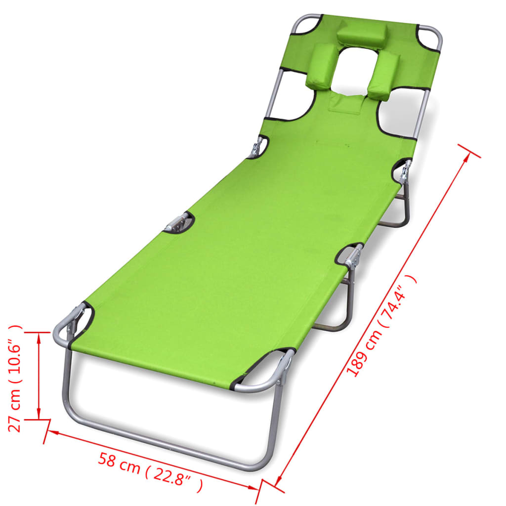 Lettino da Sole Pieghevole Poggiatesta Acciaio Verniciato Verde