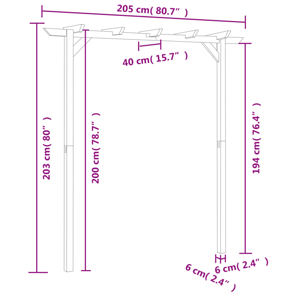 Pergolato da Giardino 205x40x203 cm in Legno