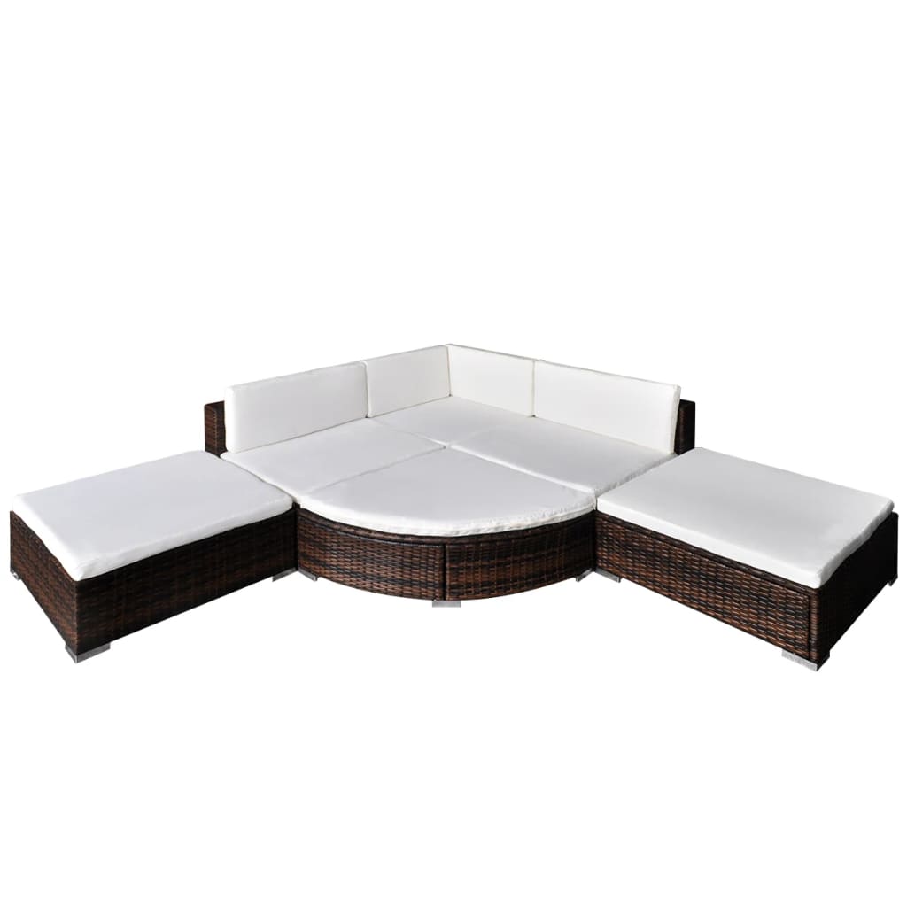 Set Divani da Giardino 6 pz con Cuscini in Polyrattan Marrone