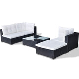 Set Divani da Giardino 5 pz con Cuscini in Polyrattan Nero