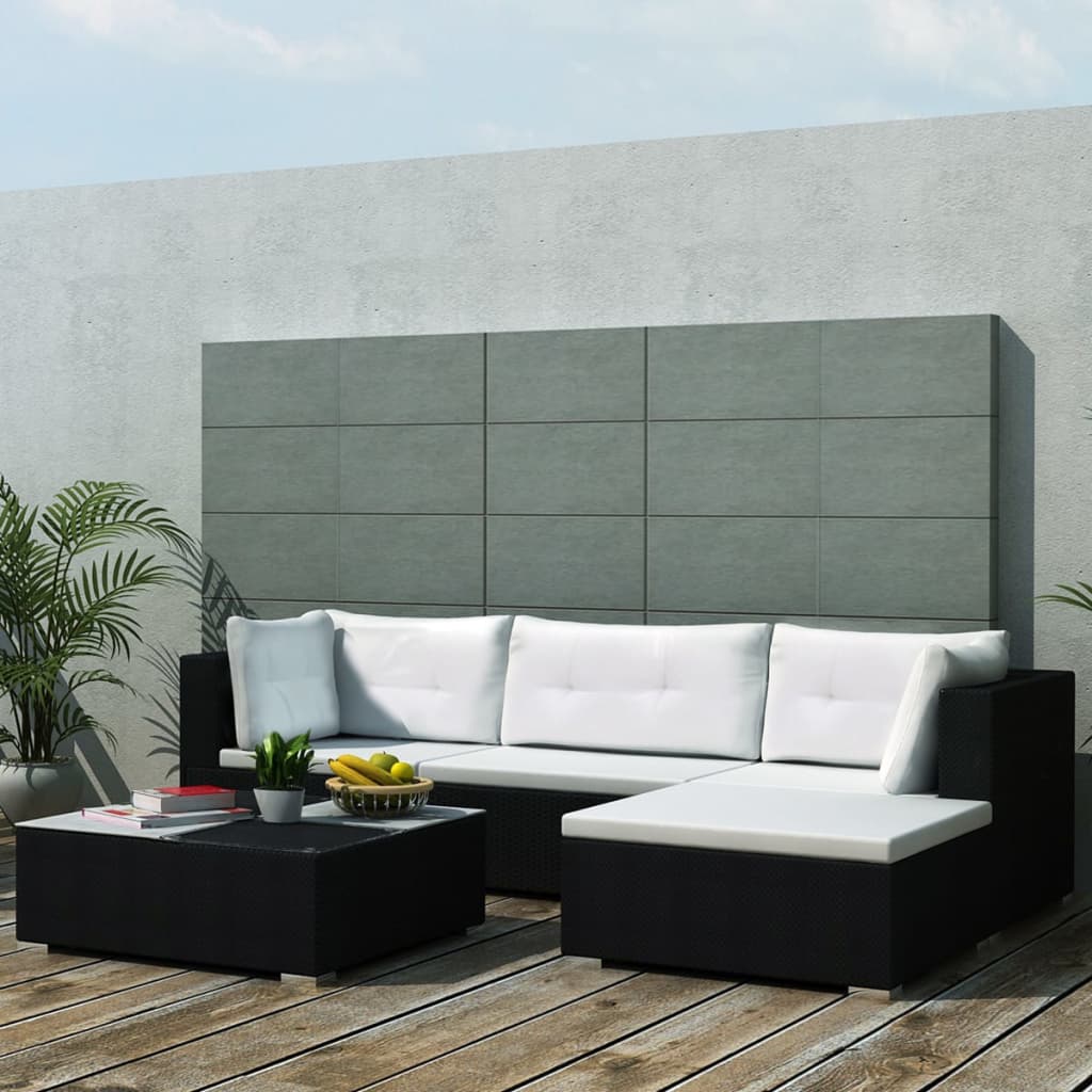 Set Divani da Giardino 5 pz con Cuscini in Polyrattan Nero