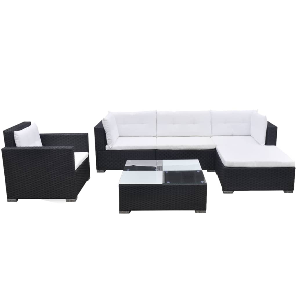 Set Divani da Giardino 6 pz con Cuscini in Polyrattan Nero