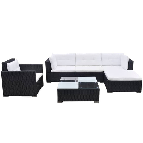 Set Divani da Giardino 6 pz con Cuscini in Polyrattan Nero