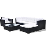 Set Divani da Giardino 6 pz con Cuscini in Polyrattan Nero