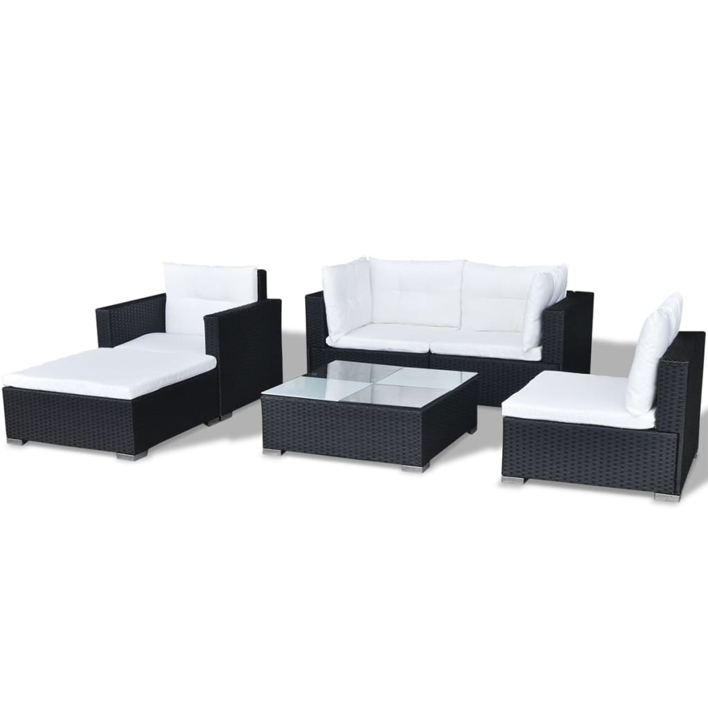 Set Divani da Giardino 6 pz con Cuscini in Polyrattan Nero