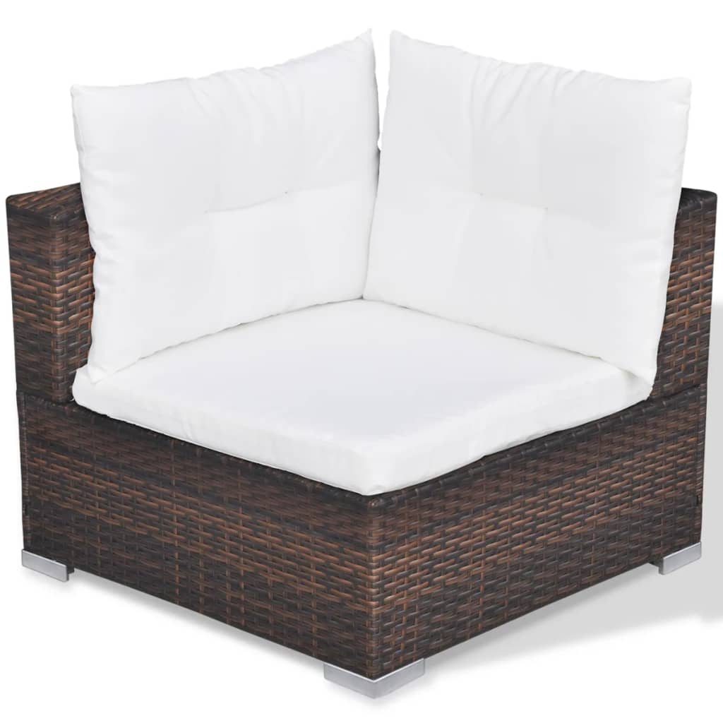 Set Divani da Giardino 10 pz con Cuscini in Polyrattan Marrone