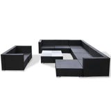 Set Divani da Giardino 10 pz con Cuscini in Polyrattan Nero