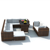 Set Divani da Giardino 10 pz con Cuscini in Polyrattan Marrone