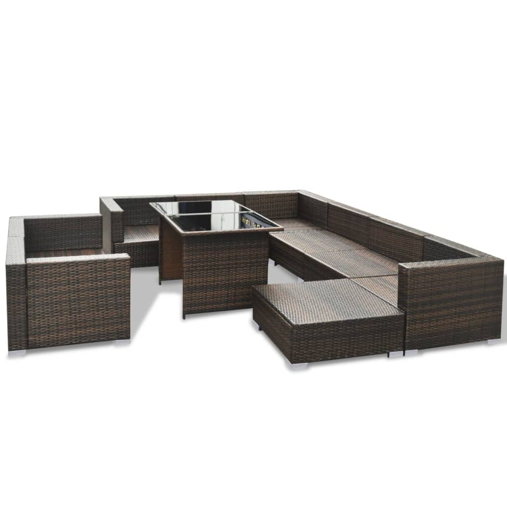 Set Divani da Giardino 10 pz con Cuscini in Polyrattan Marrone