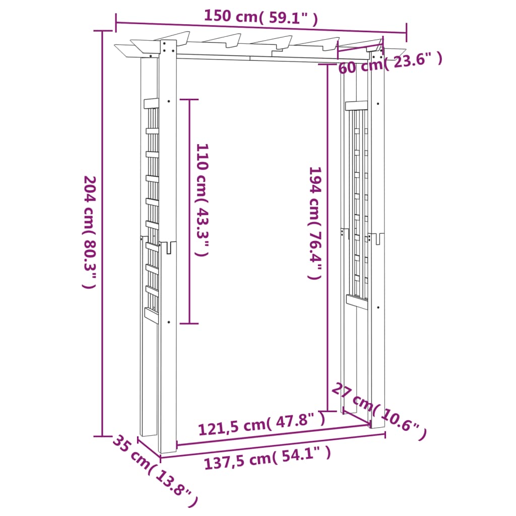 Pergola / Arco da Giardino 150x60x204 cm in Legno Impregnato