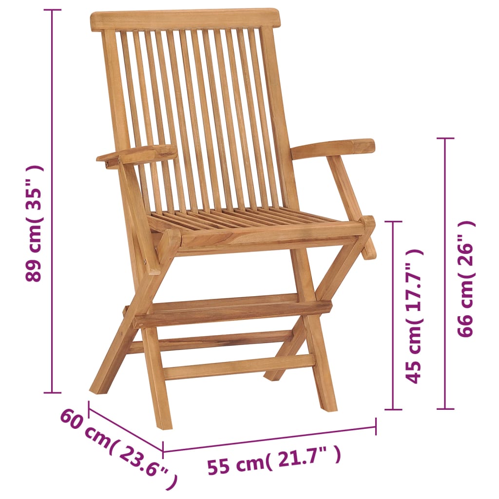 Sedie da Giardino Pieghevoli 2 pz in Legno Massello di Teak