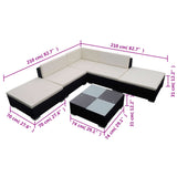 Set Divani da Giardino 6 pz con Cuscini in Polyrattan Nero