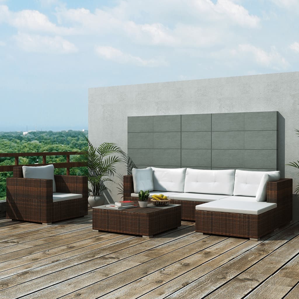 Set Divani da Giardino 6 pz con Cuscini in Polyrattan Marrone