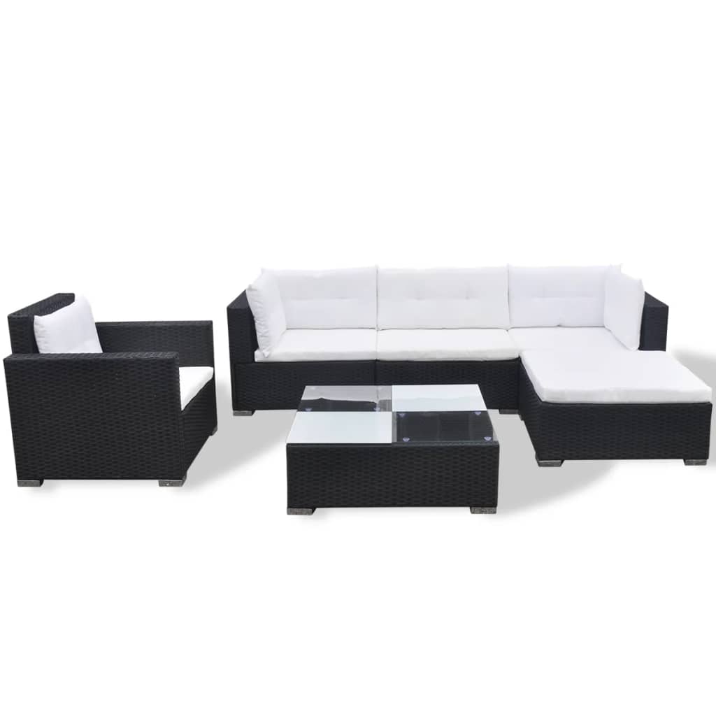 Set Divani da Giardino 6 pz con Cuscini in Polyrattan Nero