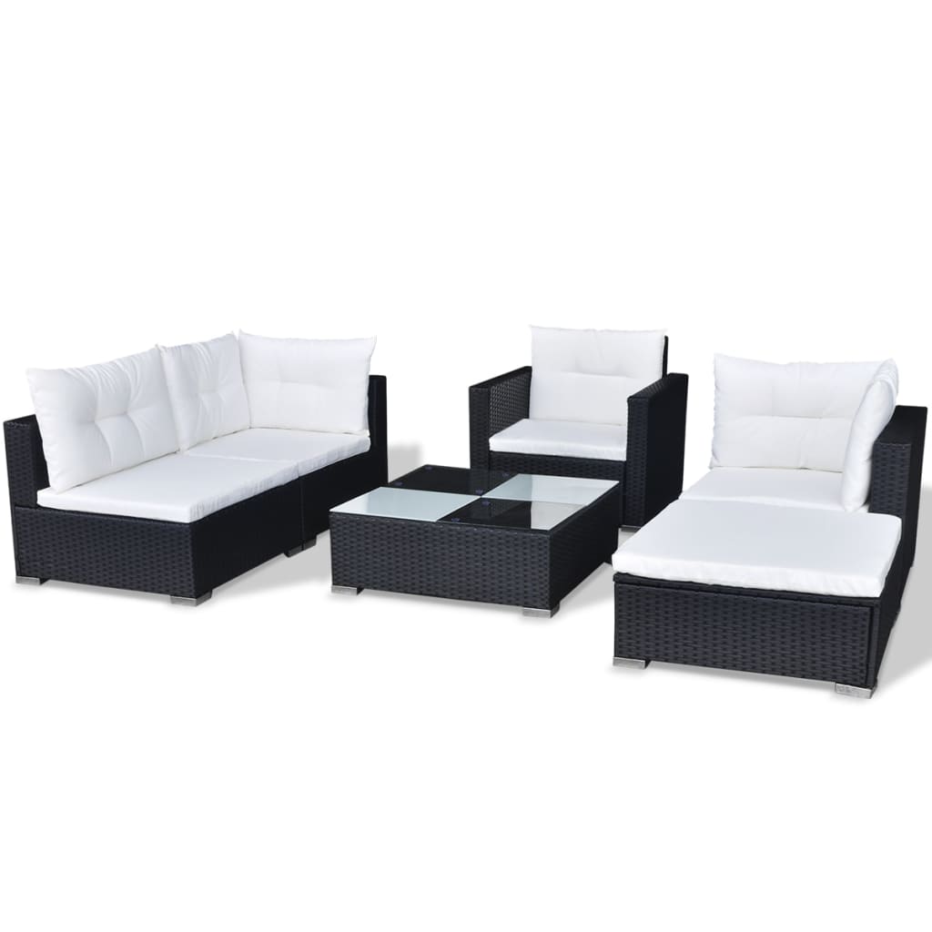 Set Divani da Giardino 6 pz con Cuscini in Polyrattan Nero