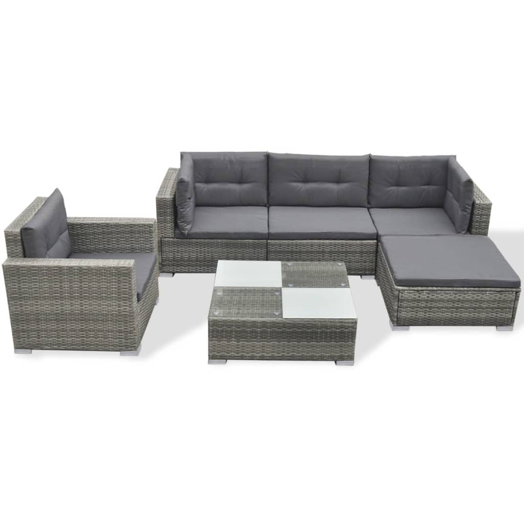 Set Divani da Giardino 6 pz con Cuscini in Polyrattan Grigio