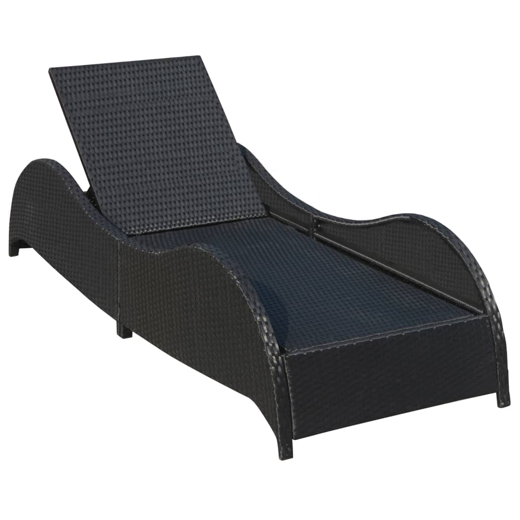 Lettino Prendisole con Cuscino in Polyrattan Nero