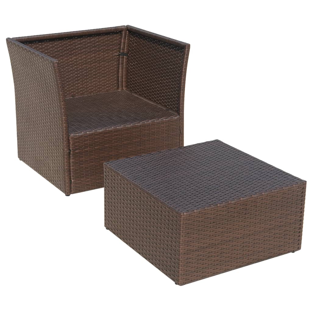 Sedia da Giardino con Poggiapiedi in Polyrattan Marrone