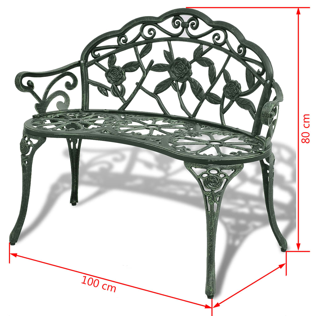 Panchina da Giardino 100 cm in Alluminio Pressofuso Verde