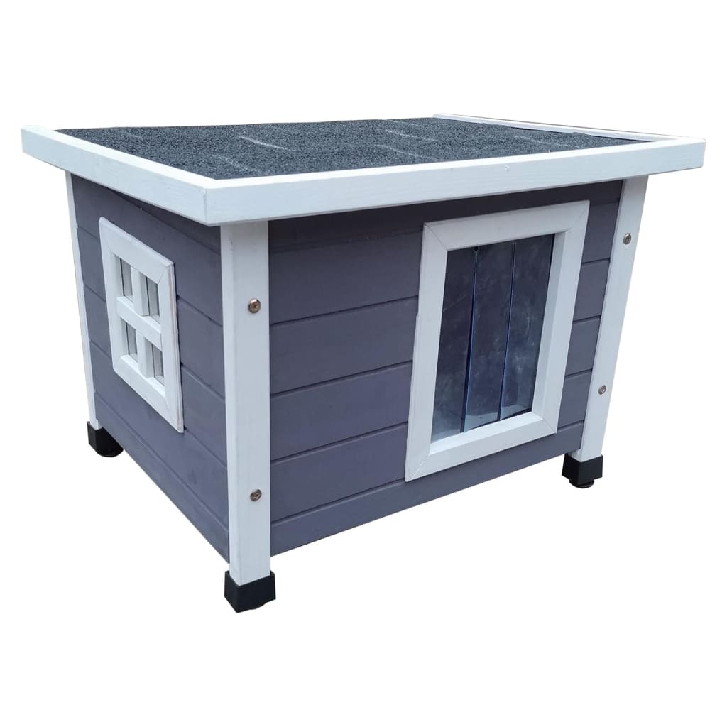 @Pet Kennel for Outdoor Cats 68.5x54x51.5 cm Gray and White Wood