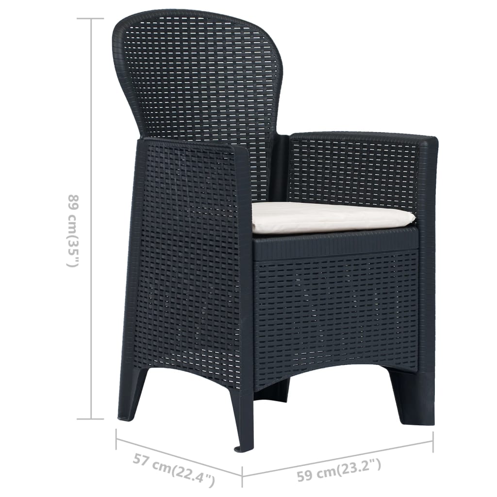 Sedie da Giardino 2 pz Cuscino Antracite Plastica Stile Rattan