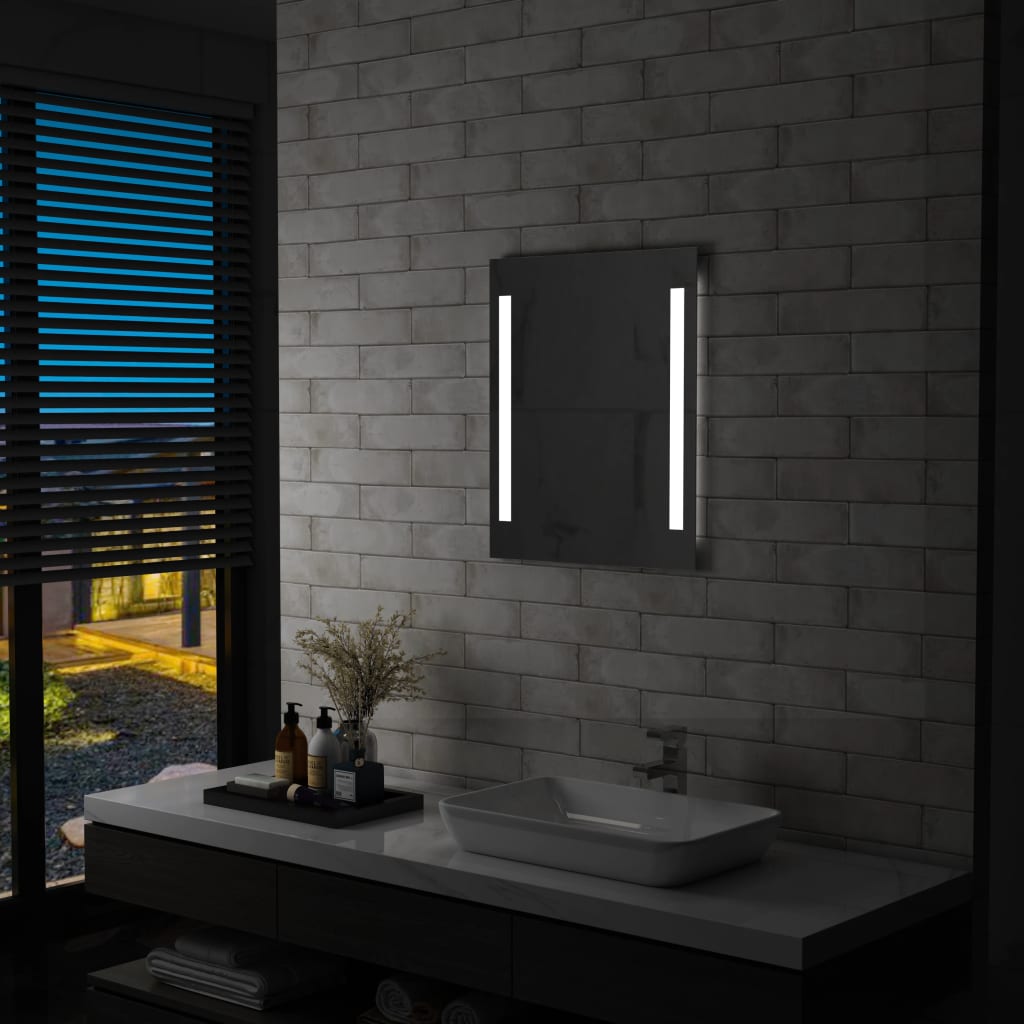 Specchio da Parete a LED per Bagno con Ripiano 50x70 cm