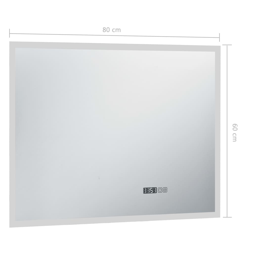 Specchio LED Bagno con Sensore Tattile e Schermo Orario 80x60cm