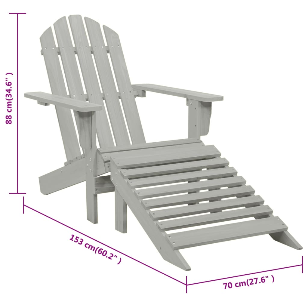 Sedia da Giardino con Poggiapiedi in Legno Grigio