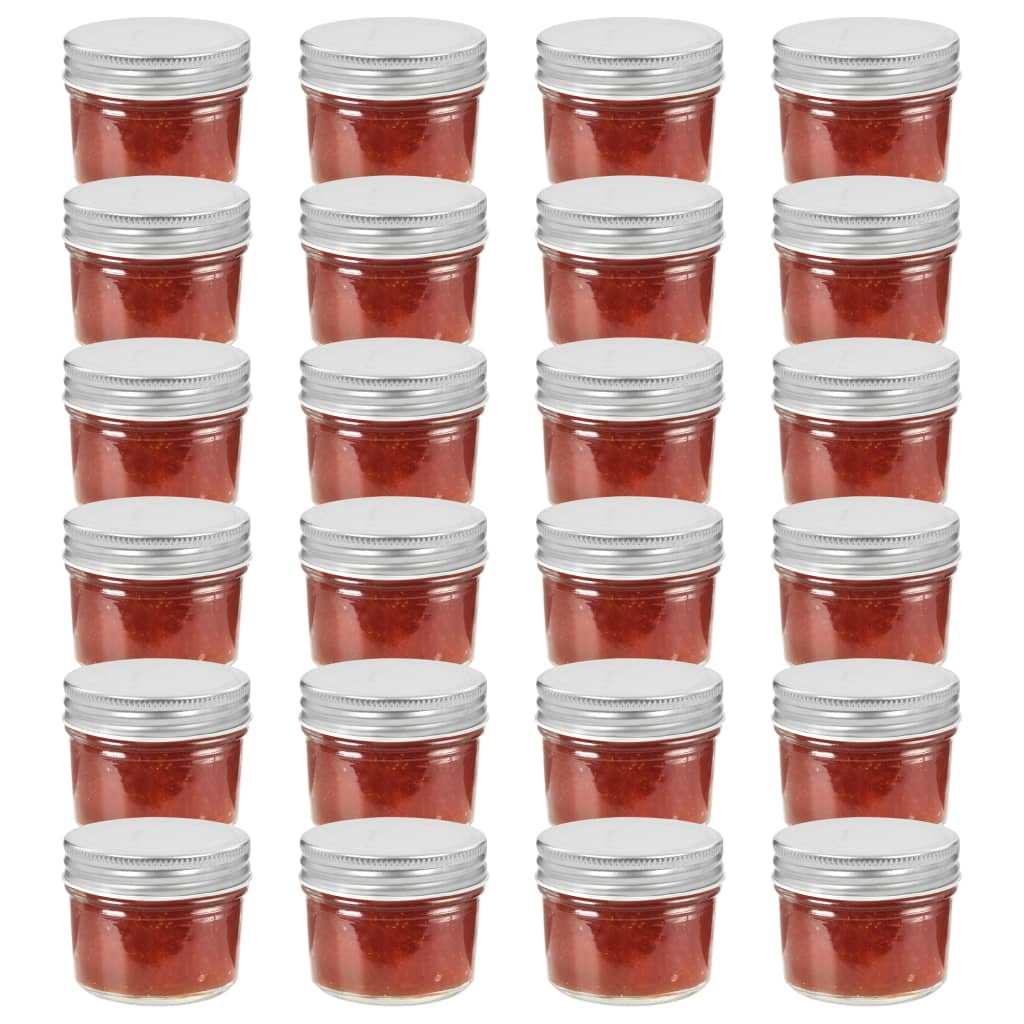 Vasi per Marmellata in Vetro Coperchio Argento 24 pz 110 ml