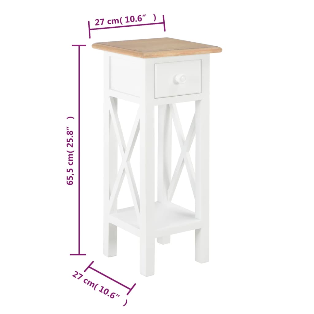 280057 vidaXL Tavolino Laterale Bianco 27x27x65,5 cm in Legno