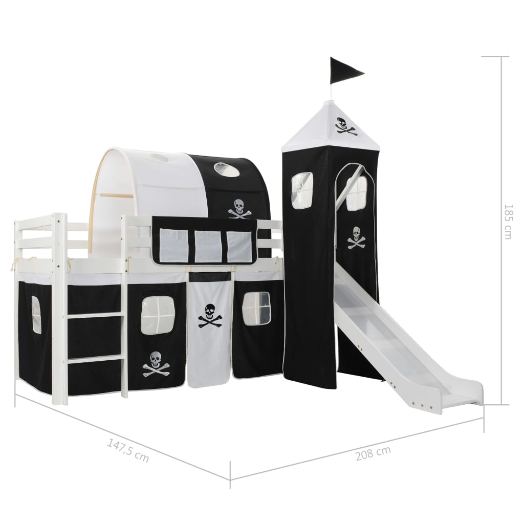 Letto a Castello per Bambini Scivolo e Scala in Pino 97x208cm