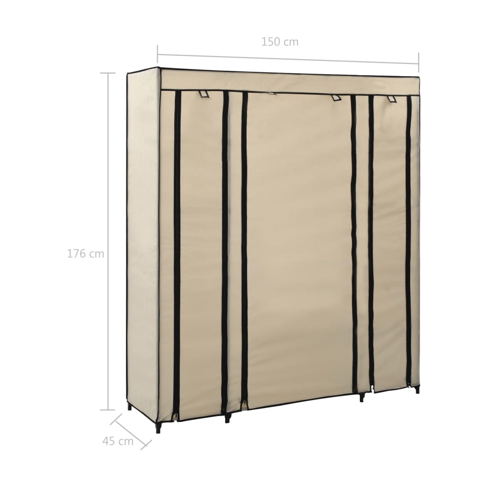 Armadio con Scomparti e Aste Crema 150x45x176 cm in Tessuto