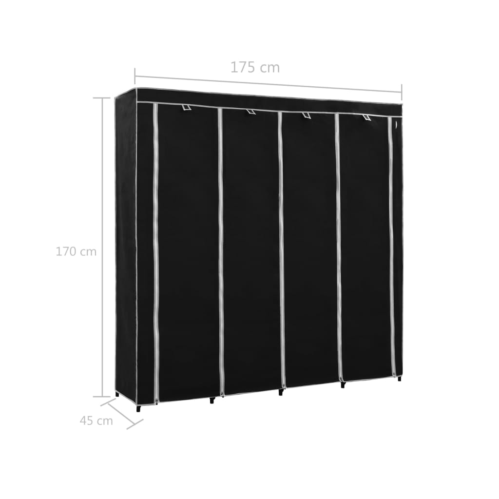 Guardaroba con 4 Scomparti Nero 175x45x170 cm