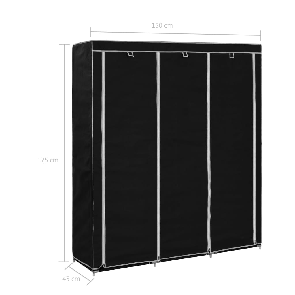 Armadio con Scomparti e Aste Nero 150x45x175 cm in Tessuto