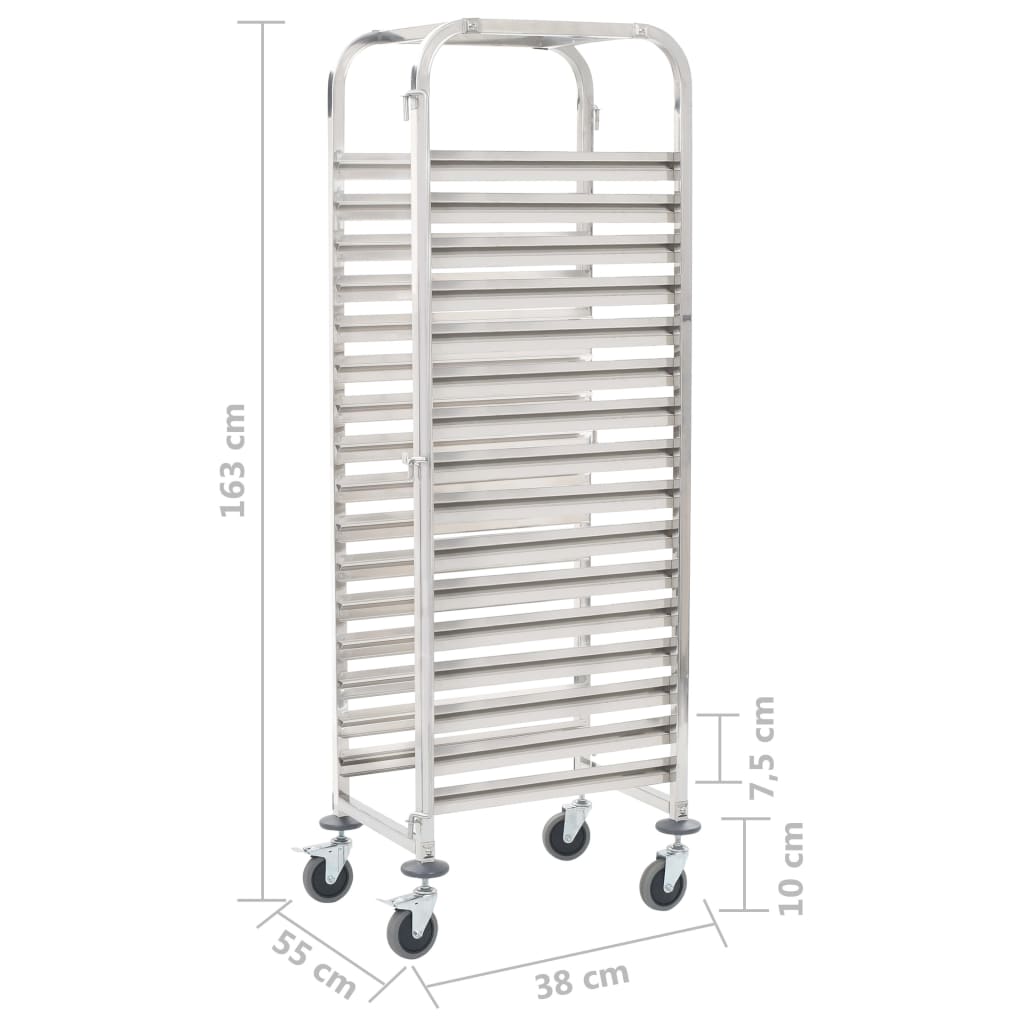 Carrello da Cucina per 16 Vassoi 38x55x163 cm in Acciaio Inox