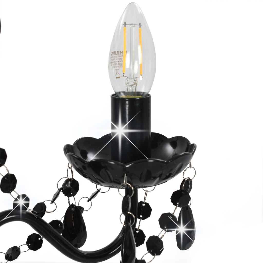 Lampadario con Perline Nero Tondo 3 E14