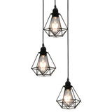 Lampadario con Design Diamante Nero 3 Lampadine E27