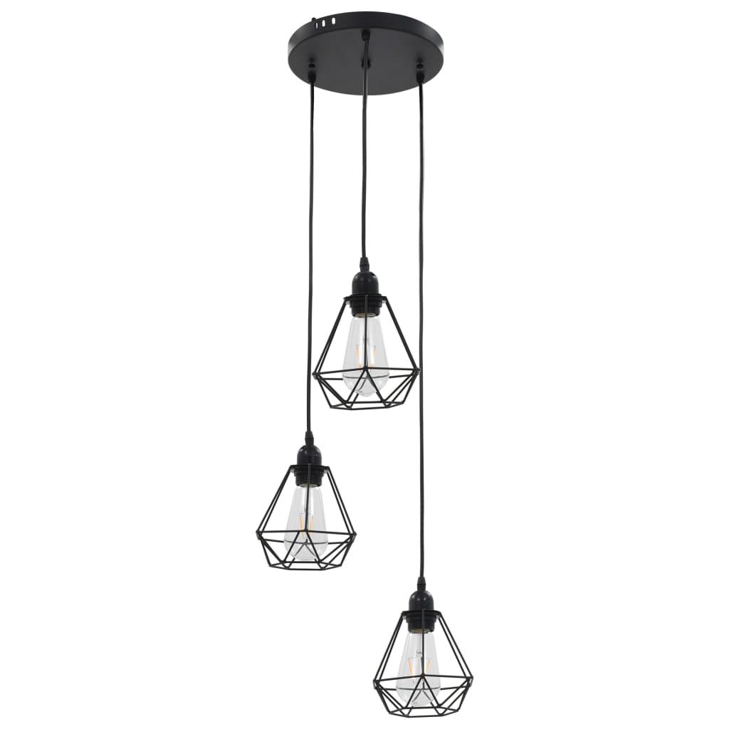 Lampadario con Design Diamante Nero 3 Lampadine E27