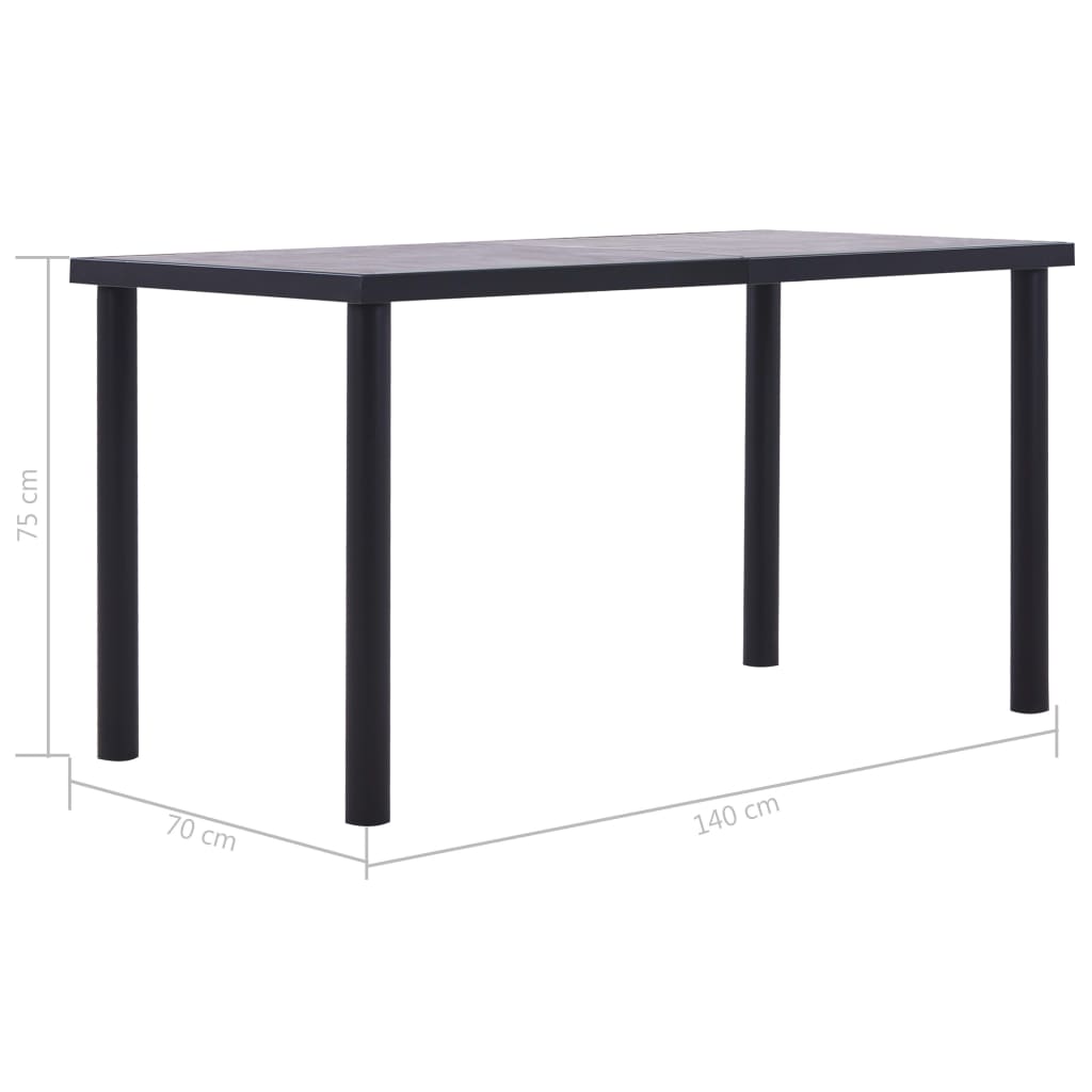 Tavolo da Pranzo Nero e Grigio Cemento 140x70x75 cm in MDF