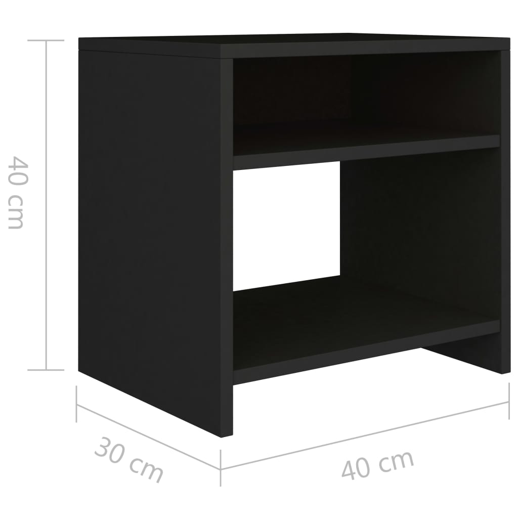 Comodini Neri 2 pz 40x30x40 cm in Legno Multistrato