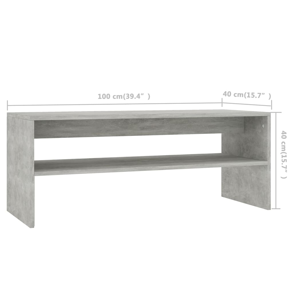 Tavolino Salotto Grigio Cemento 100x40x40 cm Legno Multistrato