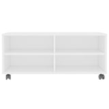 Mobile TV con Ruote Bianco 90x35x35 cm in Legno Multistrato